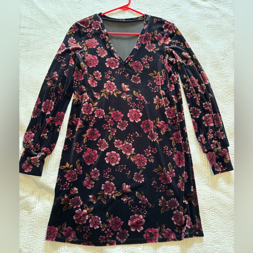 Dark Navy Velvet Floral Dress
